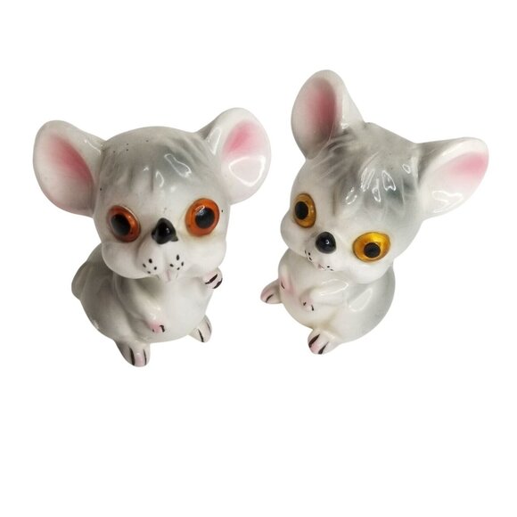 Vintage Salt and Pepper Shakers Big Ears Gray Mice Mouse Anthropomorphic - Picture 1 of 8